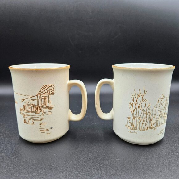 Manoir Collection Vintage Mugs Cabin Fishing Cup Coffee Stoneware Read - Picture 5 of 12